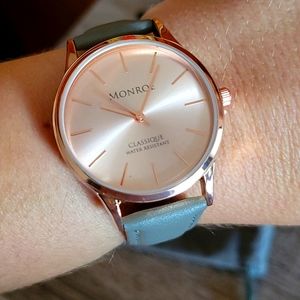 Monroe Solerose Charcoal Leather water resistant watch